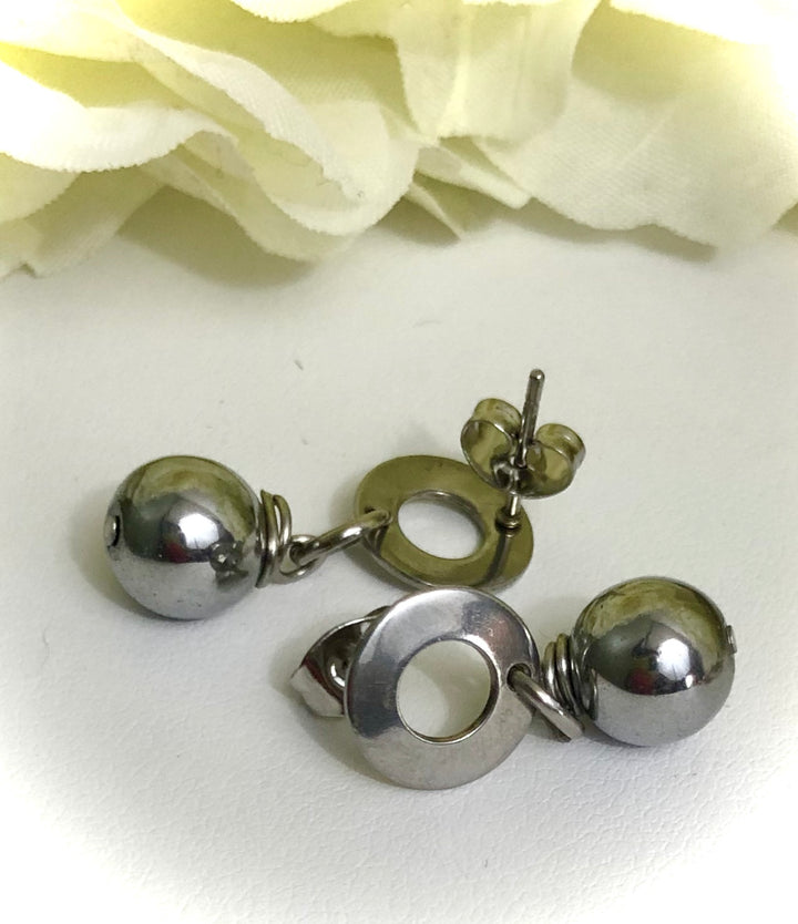 Hematite & Stainless Steel DANGLE Earrings- Choice of Color