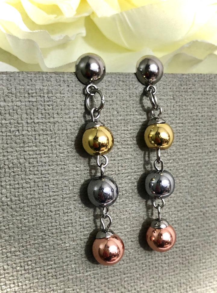 Tri-toned HEMATITE Dangle Earrings-Stainless Steel-Drop Earrings