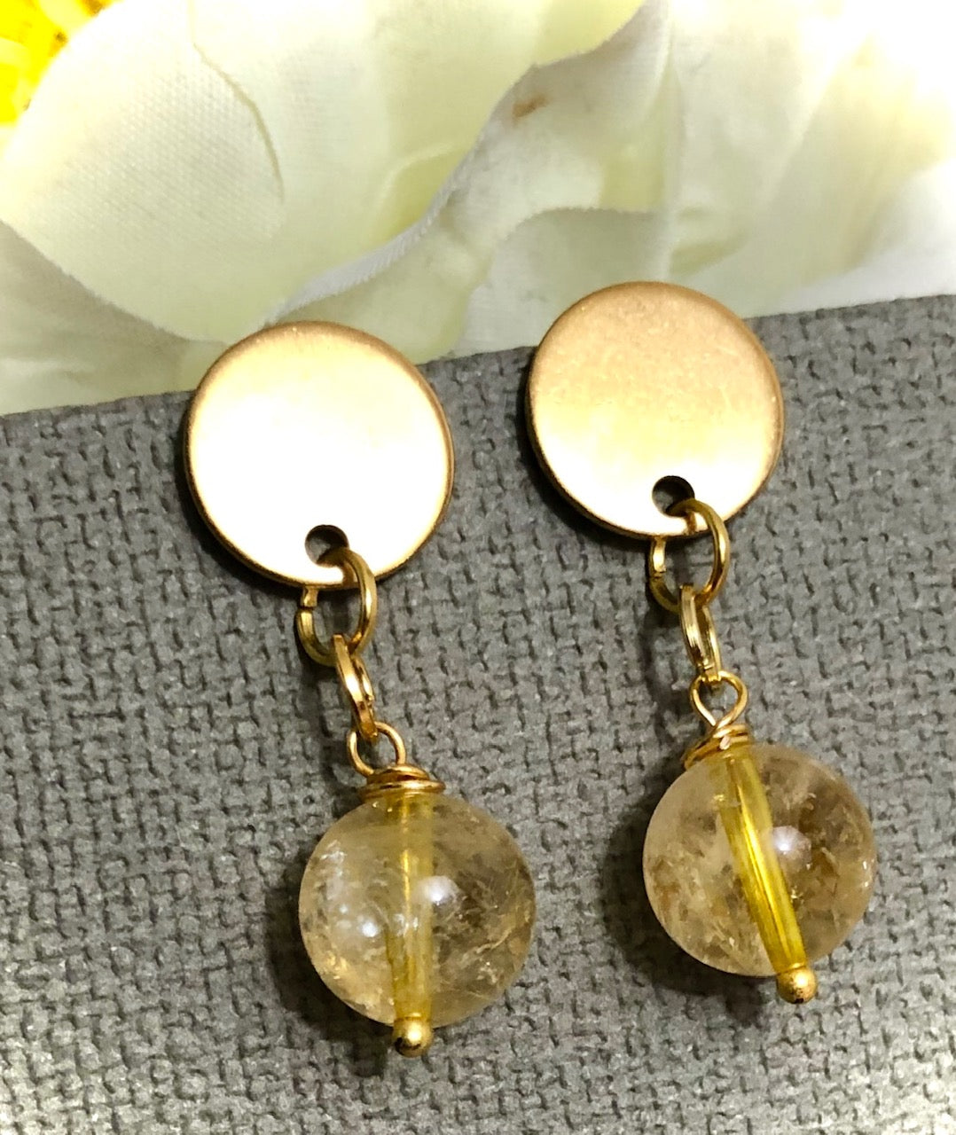 CITRINE & GOLD- Stainless Steel Dangle Earrings-Hypoallergenic-Drop Earrings