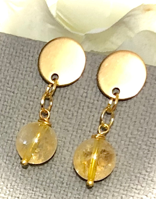 CITRINE & GOLD- Stainless Steel Dangle Earrings-Hypoallergenic-Drop Earrings