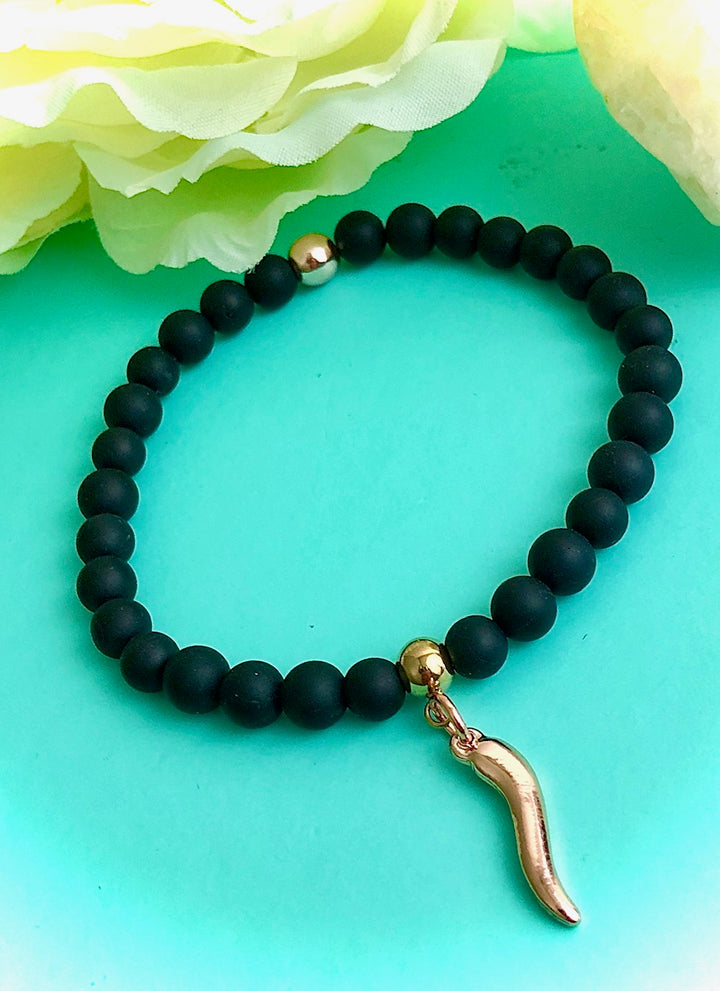 ROSE GOLD Italian Cornicello Charm Bracelet-Gemstone Protection Bracelet-Choice of Gemstones