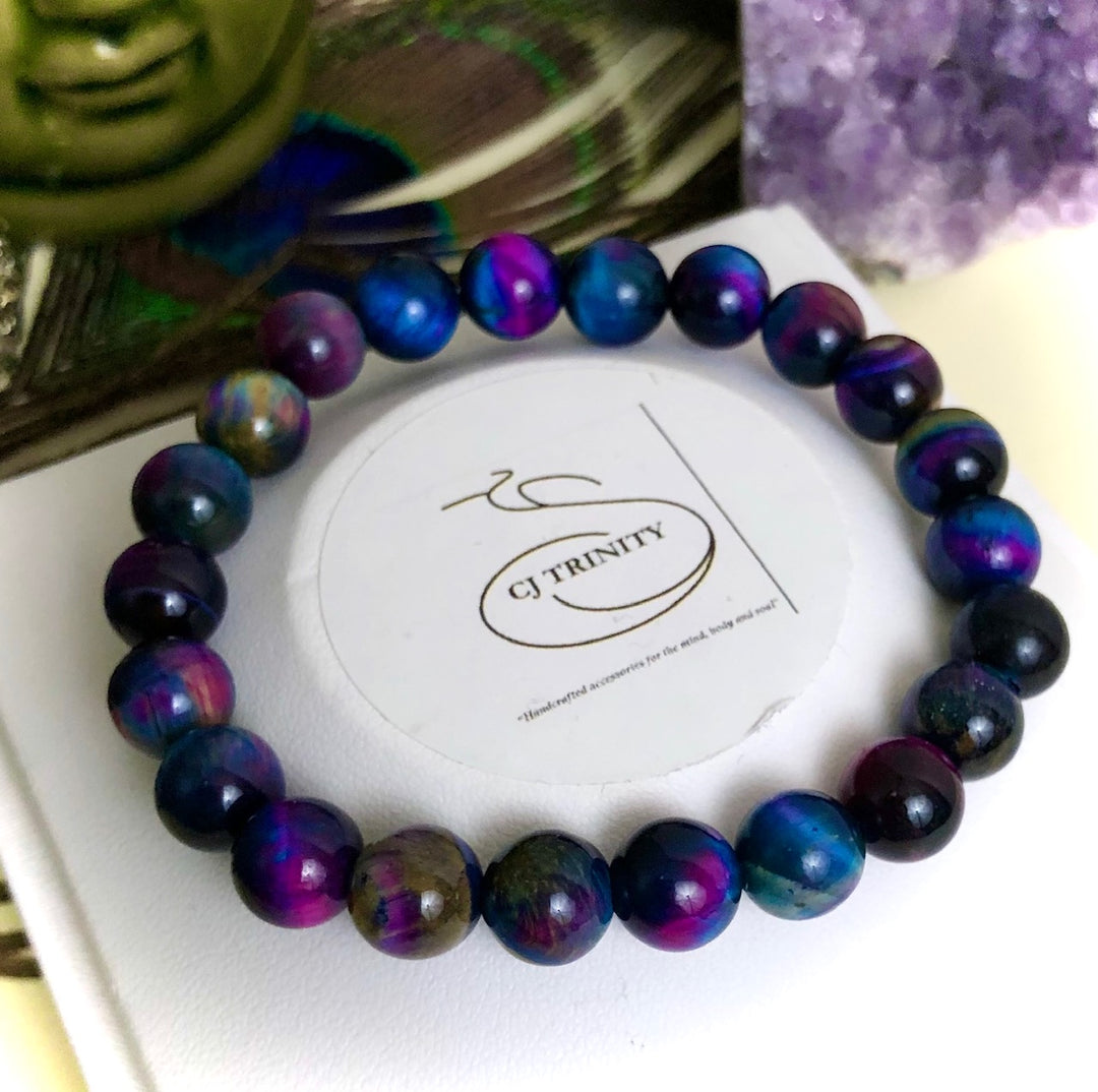 Unisex Multi-Color 'Galaxy' Tiger's Eye- Classic Stacking Bracelets