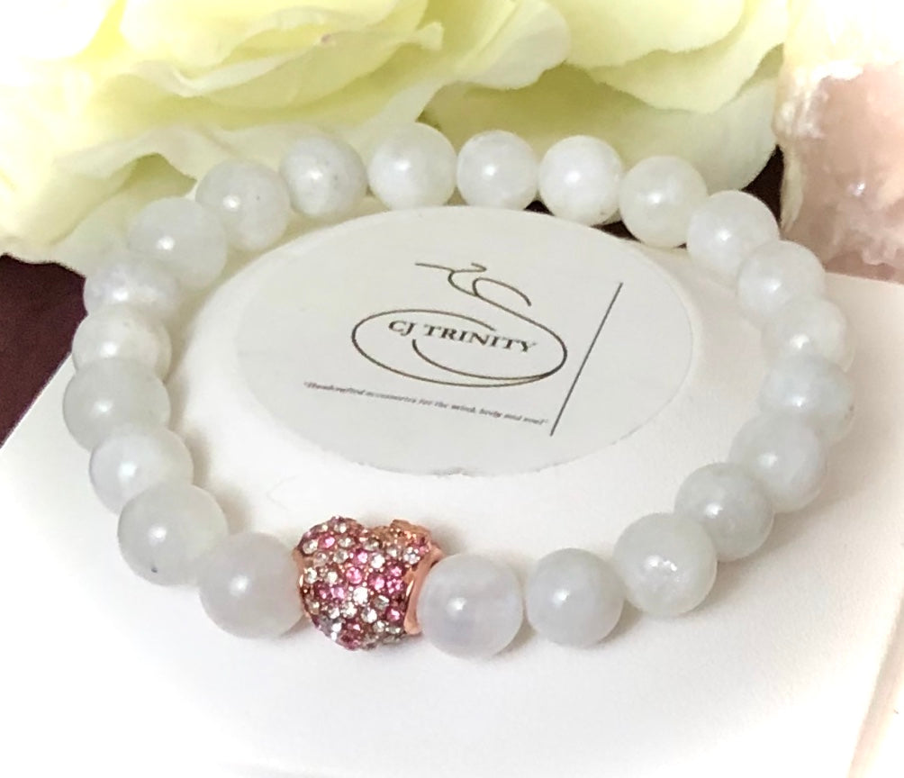 'SPARKLE WITH ALL YOUR HEART'- Rose Gold Pavé HEART & Gemstone Bracelet-Choice of Gemstone