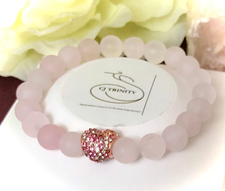 'SPARKLE WITH ALL YOUR HEART'- Rose Gold Pavé HEART & Gemstone Bracelet-Choice of Gemstone