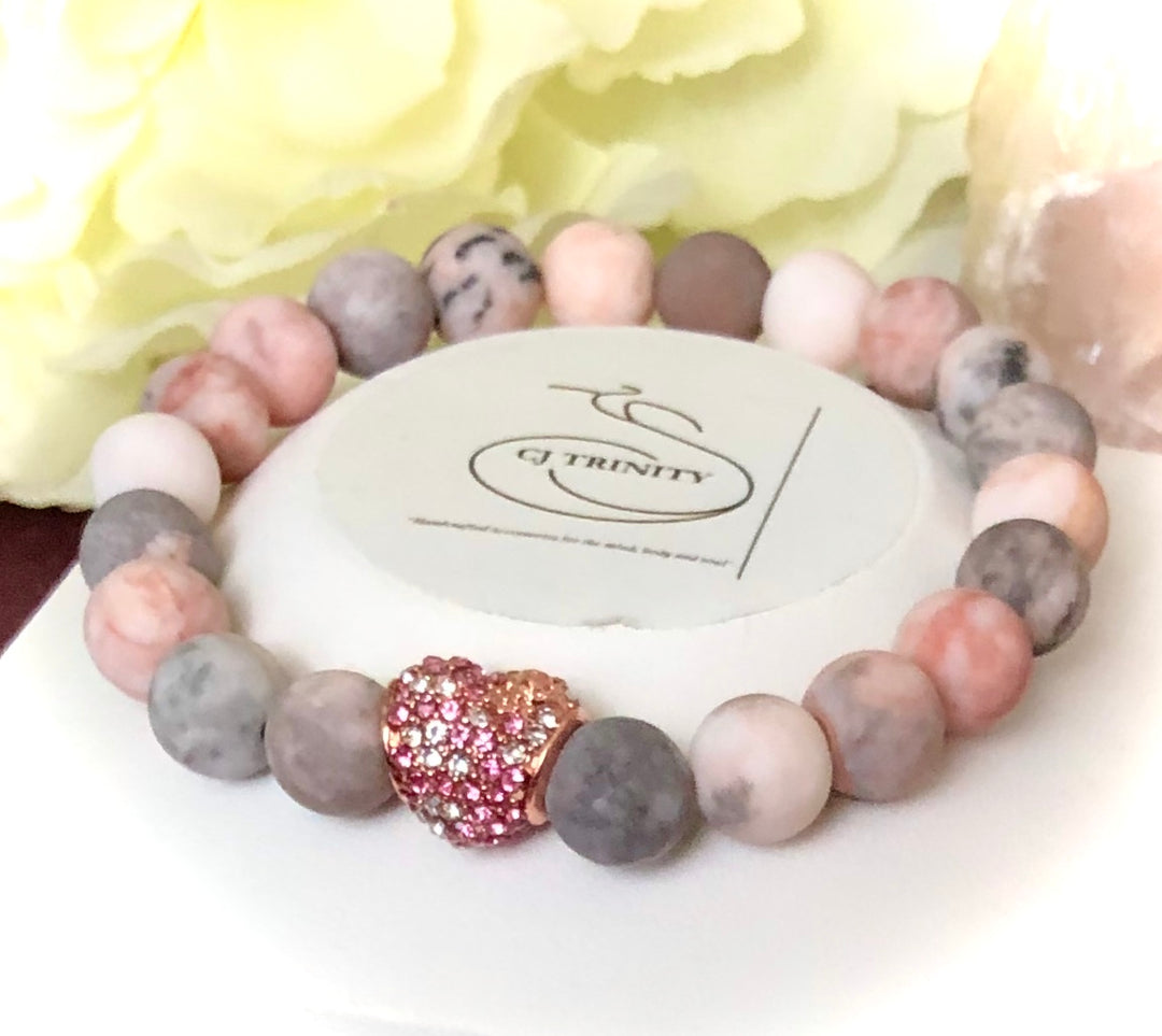 'SPARKLE WITH ALL YOUR HEART'- Rose Gold Pavé HEART & Gemstone Bracelet-Choice of Gemstone