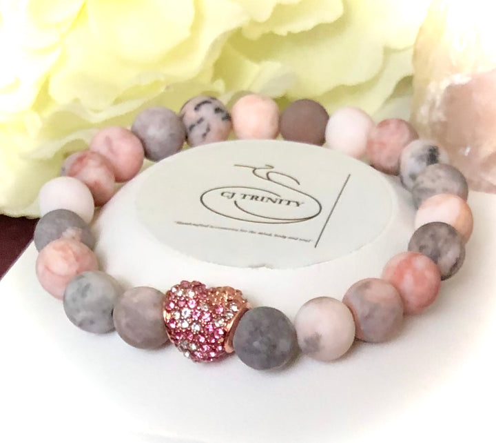 'SPARKLE WITH ALL YOUR HEART'- Rose Gold Pavé HEART & Gemstone Bracelet-Choice of Gemstone