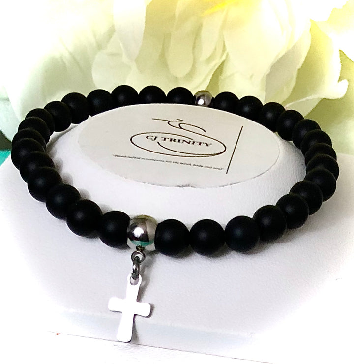 Classic Cross Charm Bracelet-Gemstone Bracelet-First Communion, Confirmation, Religious Gift-Choice of Gemstone