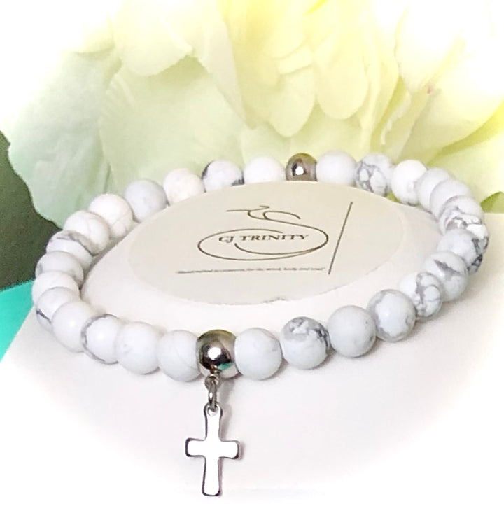 Classic Cross Charm Bracelet-Gemstone Bracelet-First Communion, Confirmation, Religious Gift-Choice of Gemstone