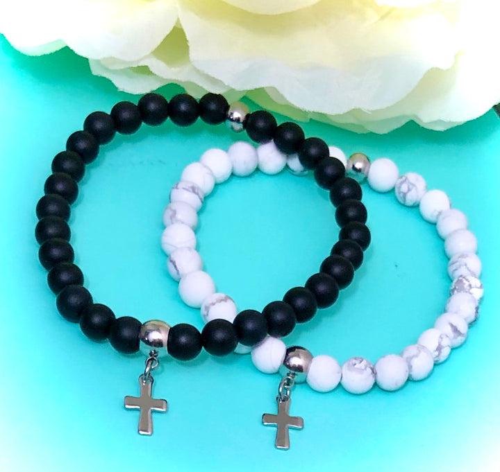 Classic Cross Charm Bracelet-Gemstone Bracelet-First Communion, Confirmation, Religious Gift-Choice of Gemstone