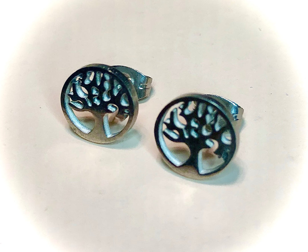 Tree of Life Stud Earrings-Stainless Steel Silhouette Earrings- Rose Gold-Silver-Gold-Black-Choice of Color