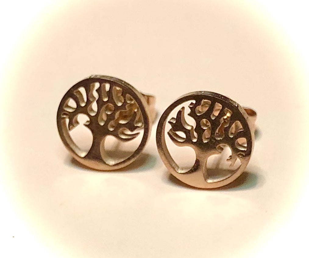 Tree of Life Stud Earrings-Stainless Steel Silhouette Earrings- Rose Gold-Silver-Gold-Black-Choice of Color