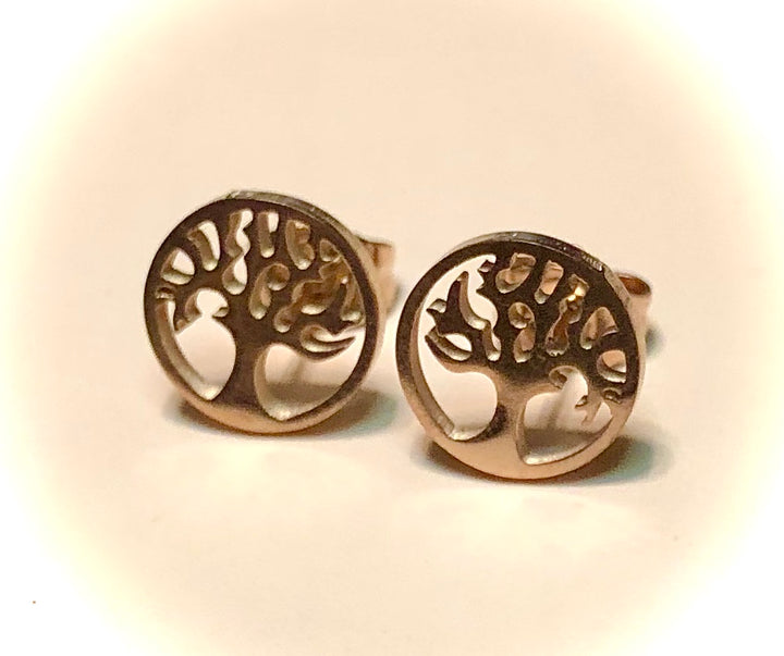 Tree of Life Stud Earrings-Stainless Steel Silhouette Earrings- Rose Gold-Silver-Gold-Black-Choice of Color