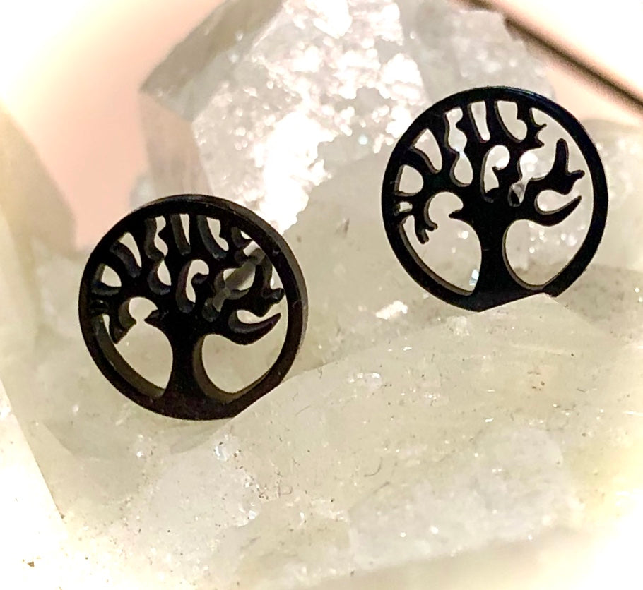 Tree of Life Stud Earrings-Stainless Steel Silhouette Earrings- Rose Gold-Silver-Gold-Black-Choice of Color