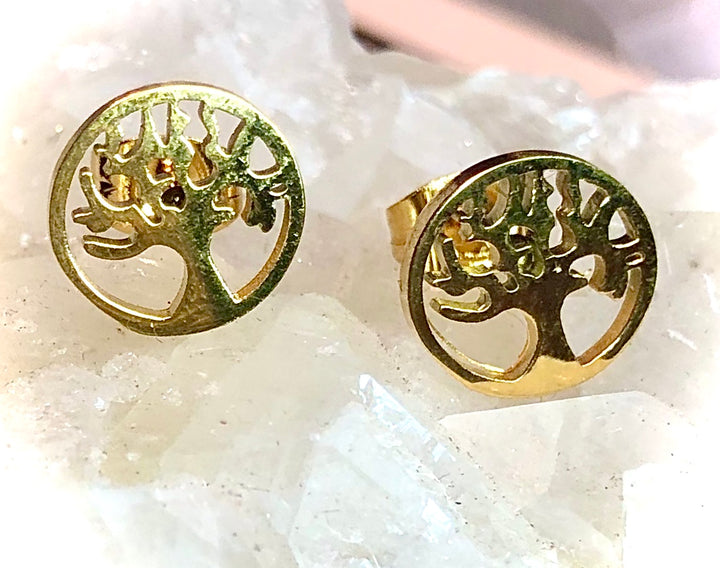 Tree of Life Stud Earrings-Stainless Steel Silhouette Earrings- Rose Gold-Silver-Gold-Black-Choice of Color