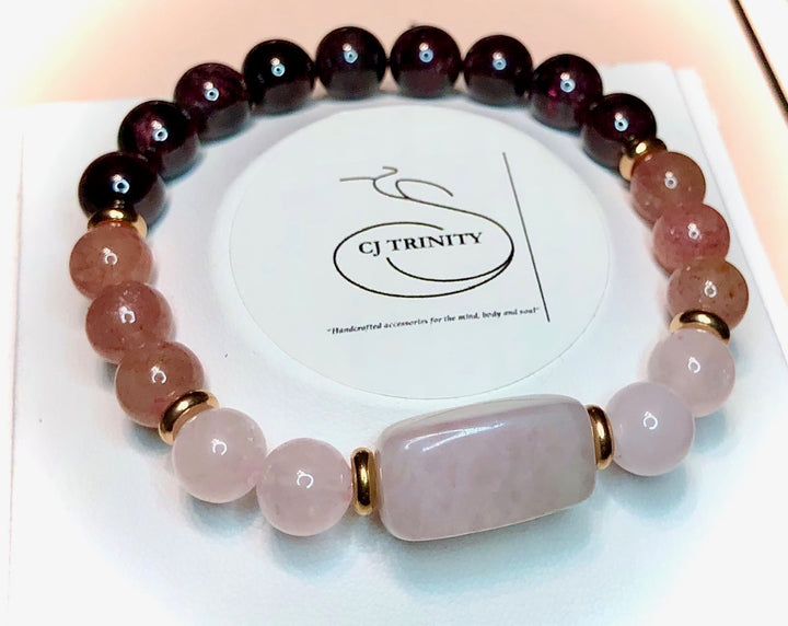 'Love & Ombré' - Garnet, Strawberry Quartz, Hematite & Rose Quartz-Focal Bracelet-Rose Gold-Available Individually or as a Set