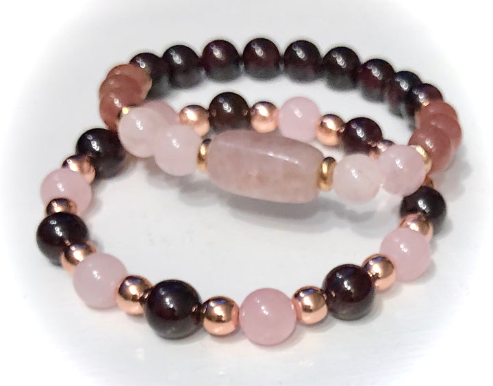 'Love & Ombré' - Garnet, Strawberry Quartz, Hematite & Rose Quartz-Focal Bracelet-Rose Gold-Available Individually or as a Set
