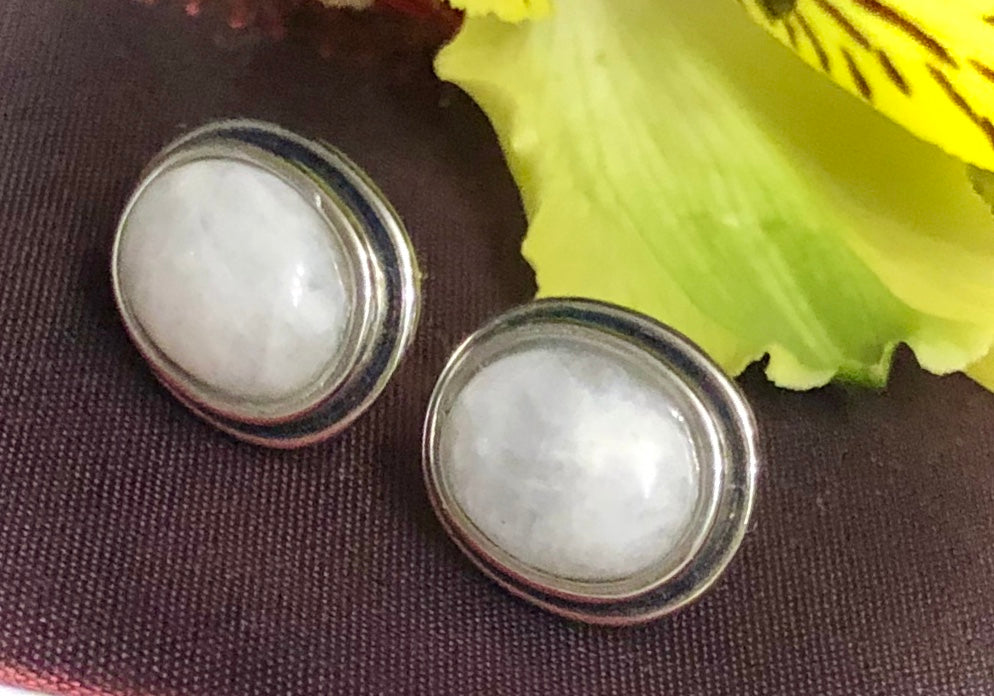 Rainbow Moonstone - OVAL FRAMED Earrings