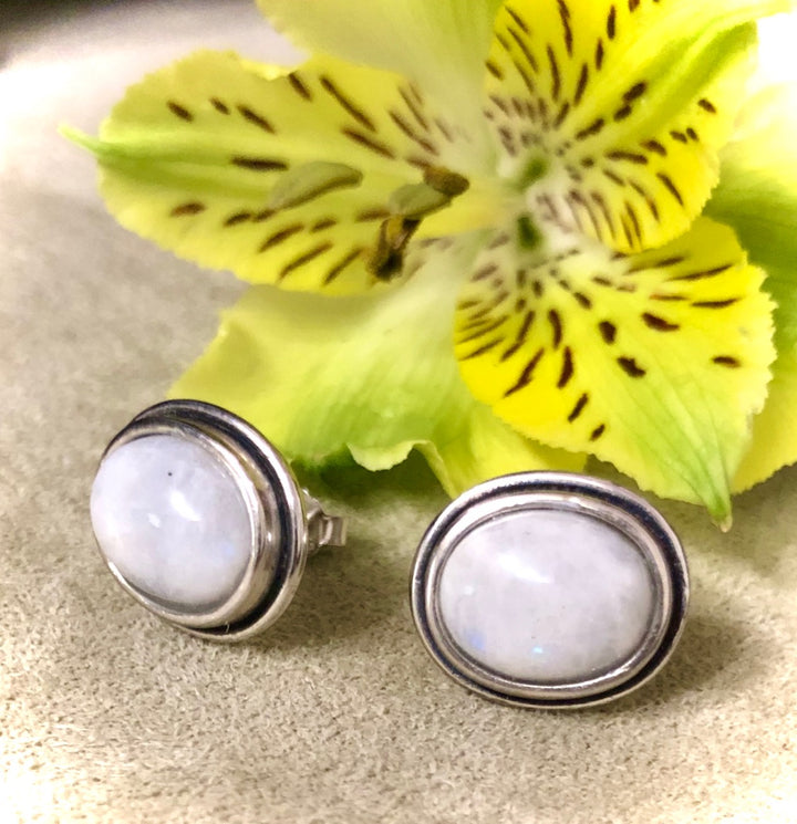 Rainbow Moonstone - OVAL FRAMED Earrings