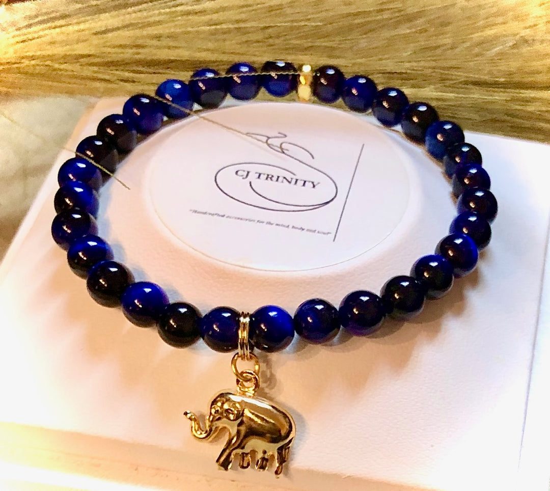 LUCKY GOLDEN ELEPHANT- Gemstone Charm Bracelet-Choice of Gemstone