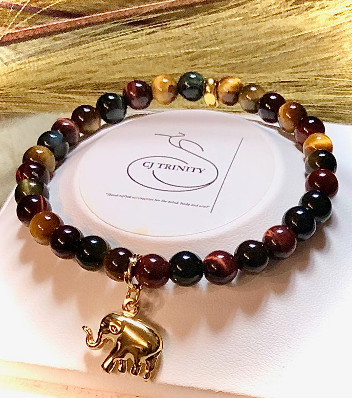 LUCKY GOLDEN ELEPHANT- Gemstone Charm Bracelet-Choice of Gemstone