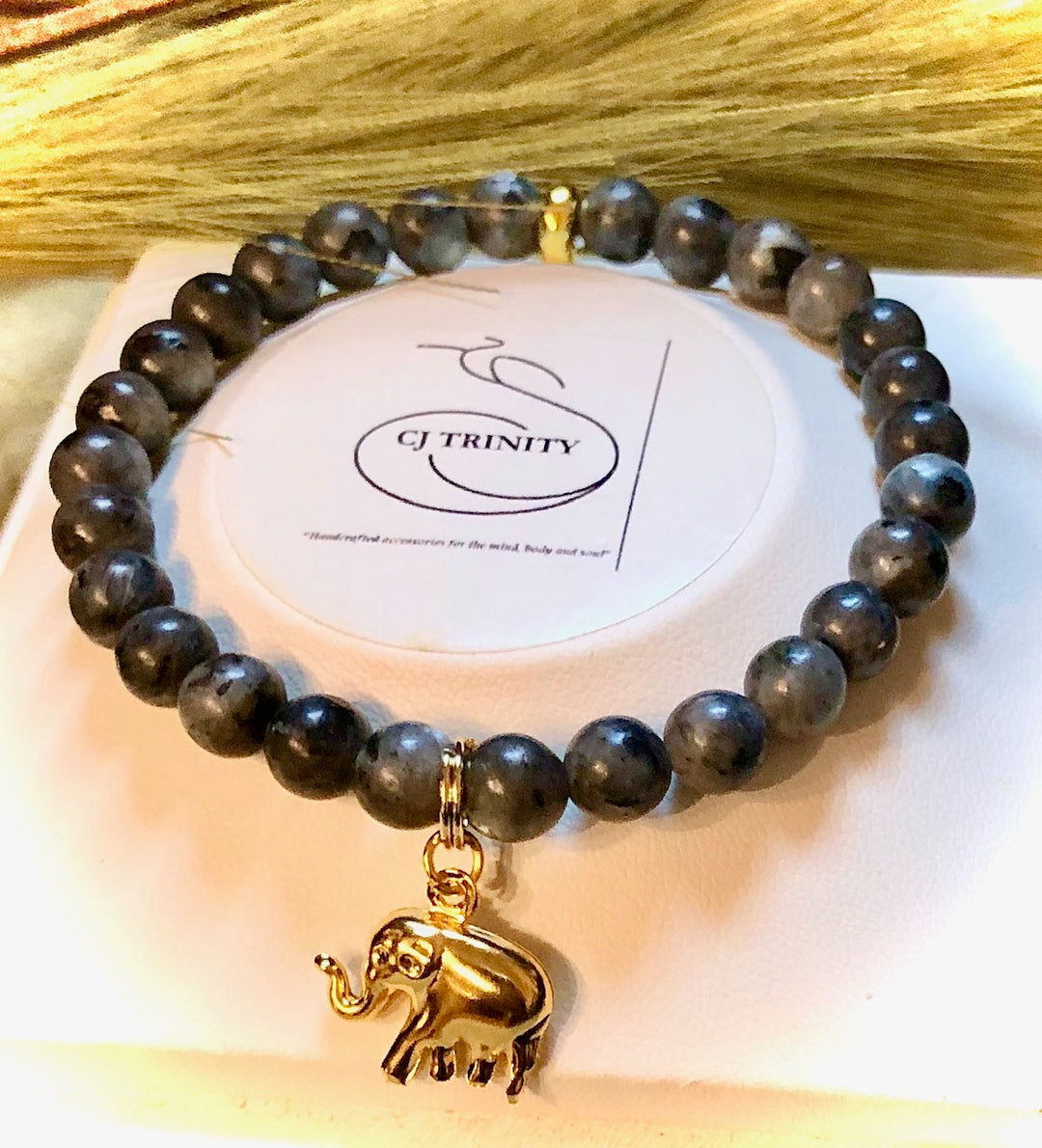 LUCKY GOLDEN ELEPHANT- Gemstone Charm Bracelet-Choice of Gemstone