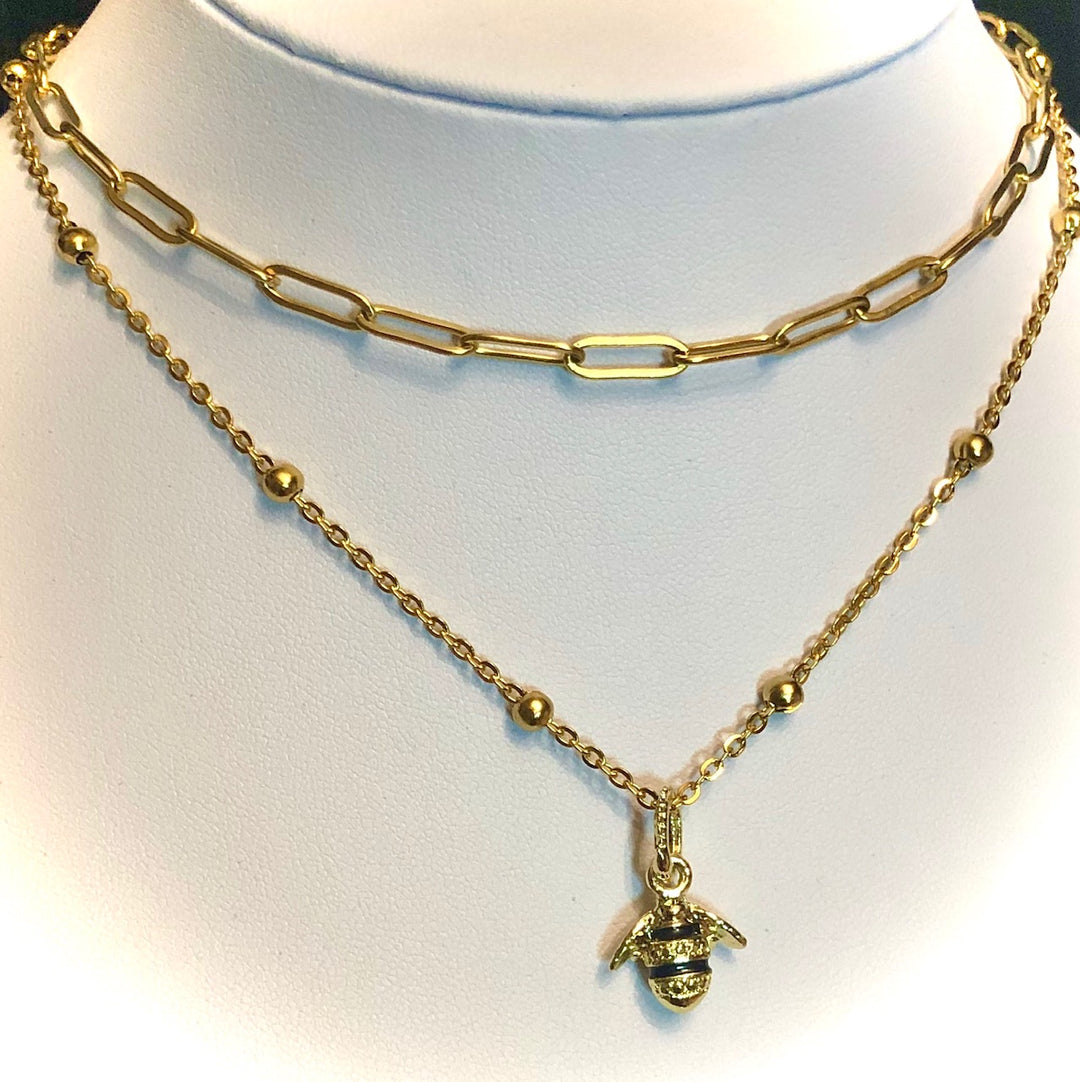 GOLD Stainless Steel Layering Necklaces / Paperclip Chain-Satellite Chain-Pavé Sun/ Queen Bee/ Star/ Heart- Sold Separately or as a SET