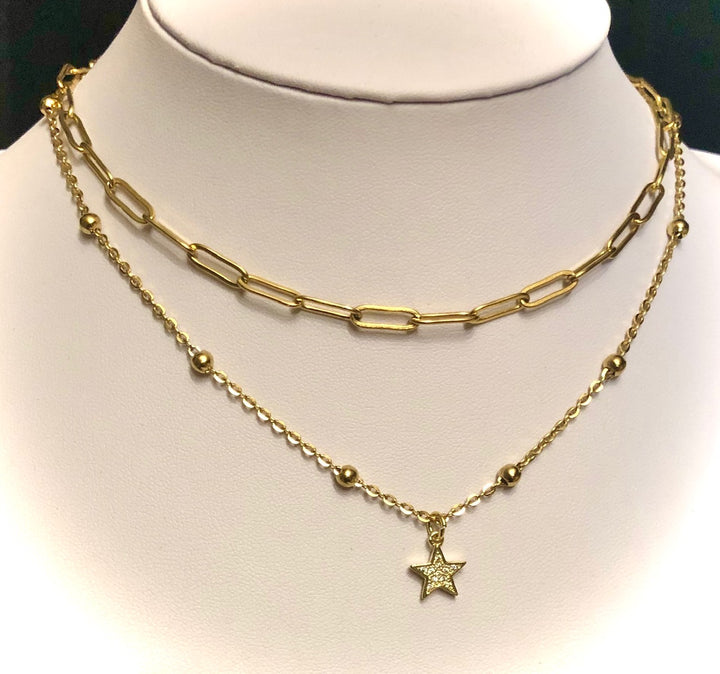 GOLD Stainless Steel Layering Necklaces / Paperclip Chain-Satellite Chain-Pavé Sun/ Queen Bee/ Star/ Heart- Sold Separately or as a SET