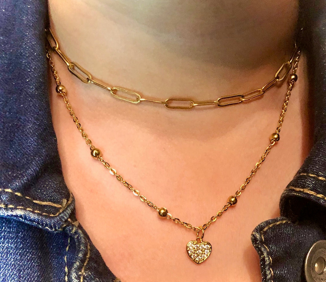 GOLD Stainless Steel Layering Necklaces / Paperclip Chain-Satellite Chain-Pavé Sun/ Queen Bee/ Star/ Heart- Sold Separately or as a SET