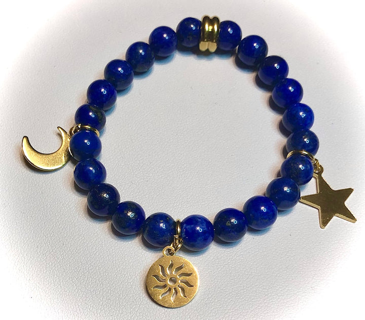 GOLD Celestial Stainless Steel & Gemstone Set-Earrings/Necklace/Bracelet SET-Lapis Lazuli-Sold as a SET or Separately