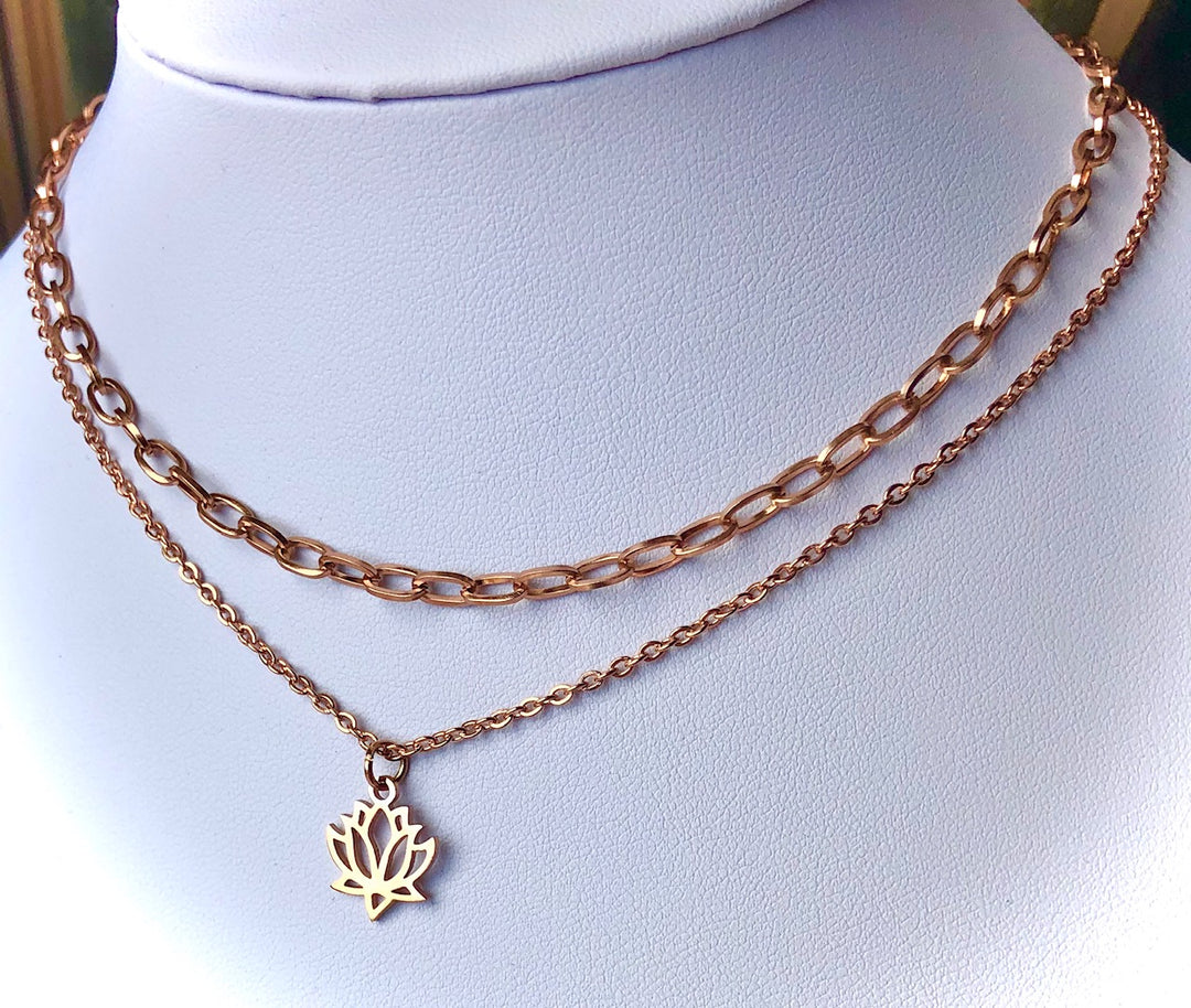 ROSE GOLD-Stainless Steel Layering Necklaces-Oval Link Necklace-Rolo Chain Charm Necklaces- LOVE/ STAR/ LOTUS/ TREE OF LIFE-Choice of Style-Sold Separately or as a SET