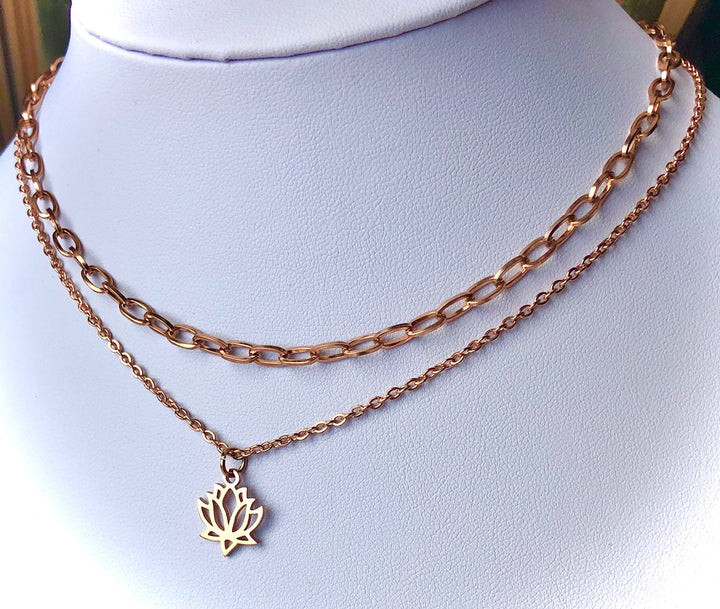 ROSE GOLD-Stainless Steel Layering Necklaces-Oval Link Necklace-Rolo Chain Charm Necklaces- LOVE/ STAR/ LOTUS/ TREE OF LIFE-Choice of Style-Sold Separately or as a SET