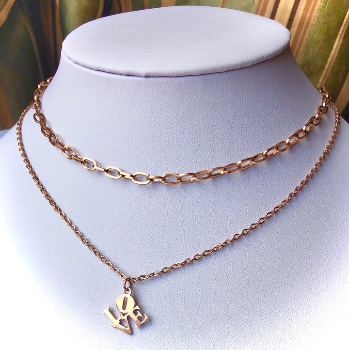 ROSE GOLD-Stainless Steel Layering Necklaces-Oval Link Necklace-Rolo Chain Charm Necklaces- LOVE/ STAR/ LOTUS/ TREE OF LIFE-Choice of Style-Sold Separately or as a SET