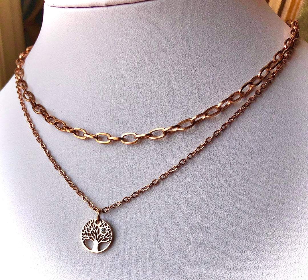 ROSE GOLD-Stainless Steel Layering Necklaces-Oval Link Necklace-Rolo Chain Charm Necklaces- LOVE/ STAR/ LOTUS/ TREE OF LIFE-Choice of Style-Sold Separately or as a SET
