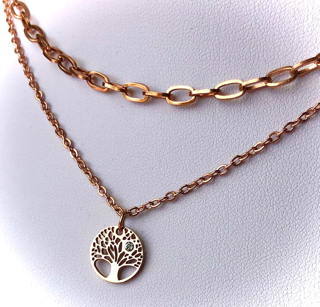 ROSE GOLD-Stainless Steel Layering Necklaces-Oval Link Necklace-Rolo Chain Charm Necklaces- LOVE/ STAR/ LOTUS/ TREE OF LIFE-Choice of Style-Sold Separately or as a SET