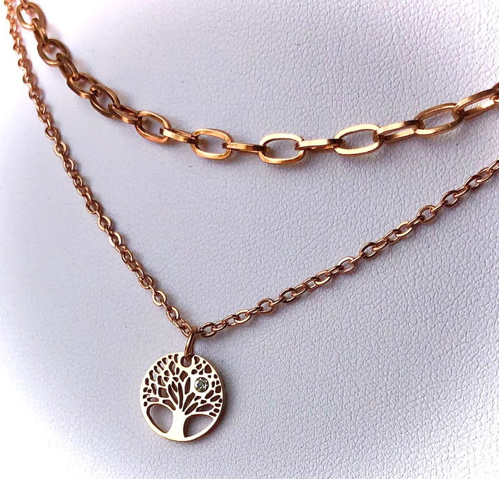 ROSE GOLD-Stainless Steel Layering Necklaces-Oval Link Necklace-Rolo Chain Charm Necklaces- LOVE/ STAR/ LOTUS/ TREE OF LIFE-Choice of Style-Sold Separately or as a SET