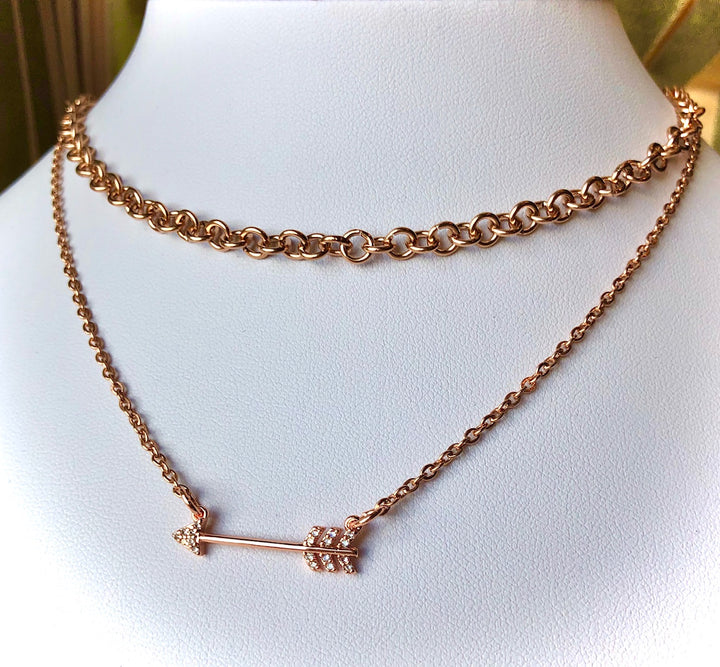 Minimalist ROSE GOLD Pavè ARROW  Layering Necklace-Circle Link Layering Necklace-Sold Separately or as a SET