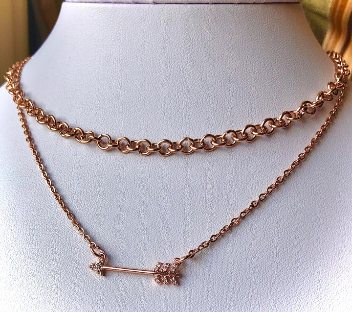 Minimalist ROSE GOLD Pavè ARROW  Layering Necklace-Circle Link Layering Necklace-Sold Separately or as a SET