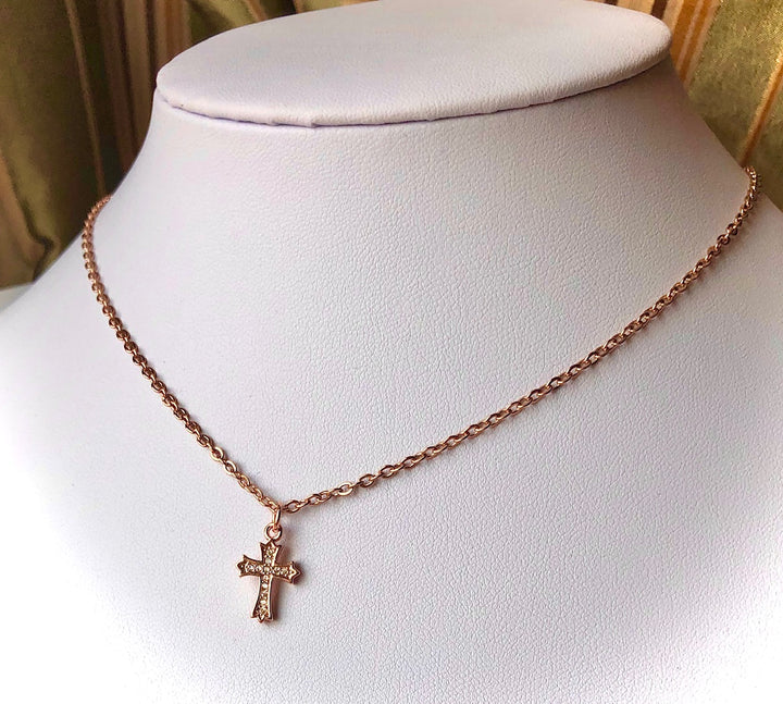Minimalist ROSE GOLD PAVÉ CROSS Layering Necklace-Circle Link Layering Necklace-Sold Separately or as a SET