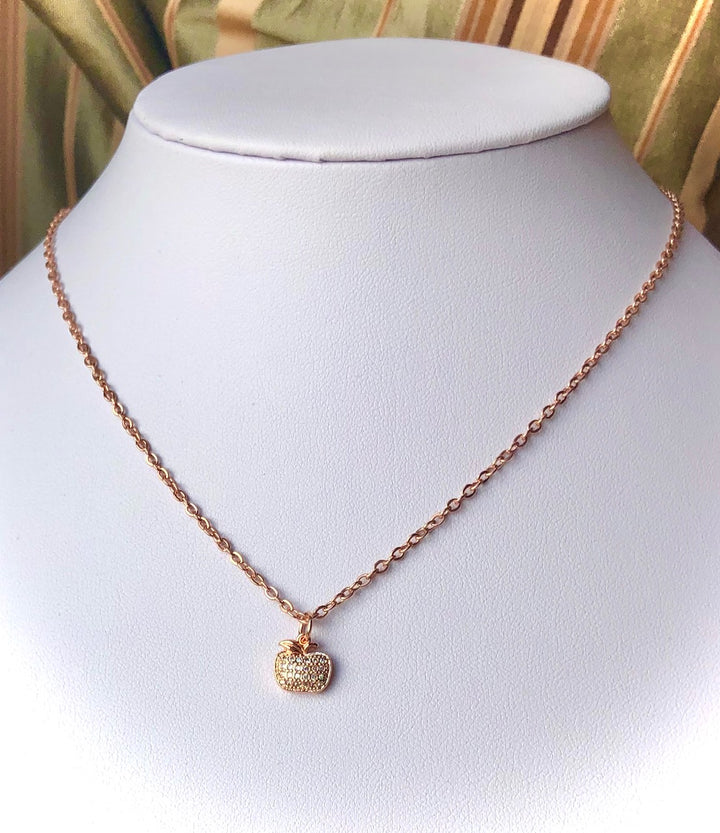 Minimalist ROSE GOLD PAVÉ APPLE Charm Layering Necklace-Circle Link Layering Necklace-Teacher Gift-Sold Separately or as a SET