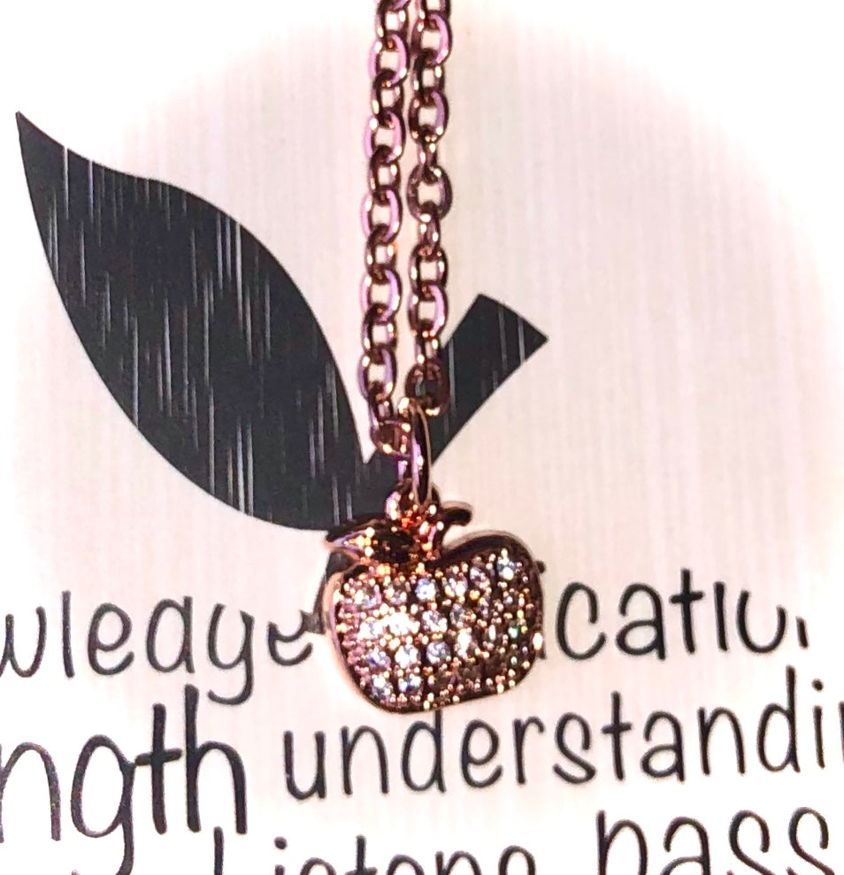 Minimalist ROSE GOLD PAVÉ APPLE Charm Layering Necklace-Circle Link Layering Necklace-Teacher Gift-Sold Separately or as a SET
