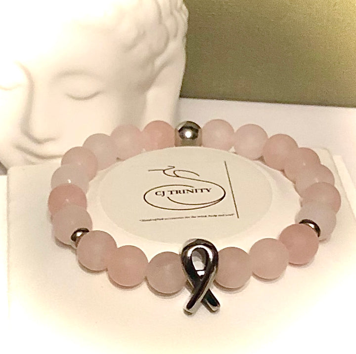 Breast Cancer Awareness- Stainless Steel Ribbon- Gemstone Bracelet- Choice of Style