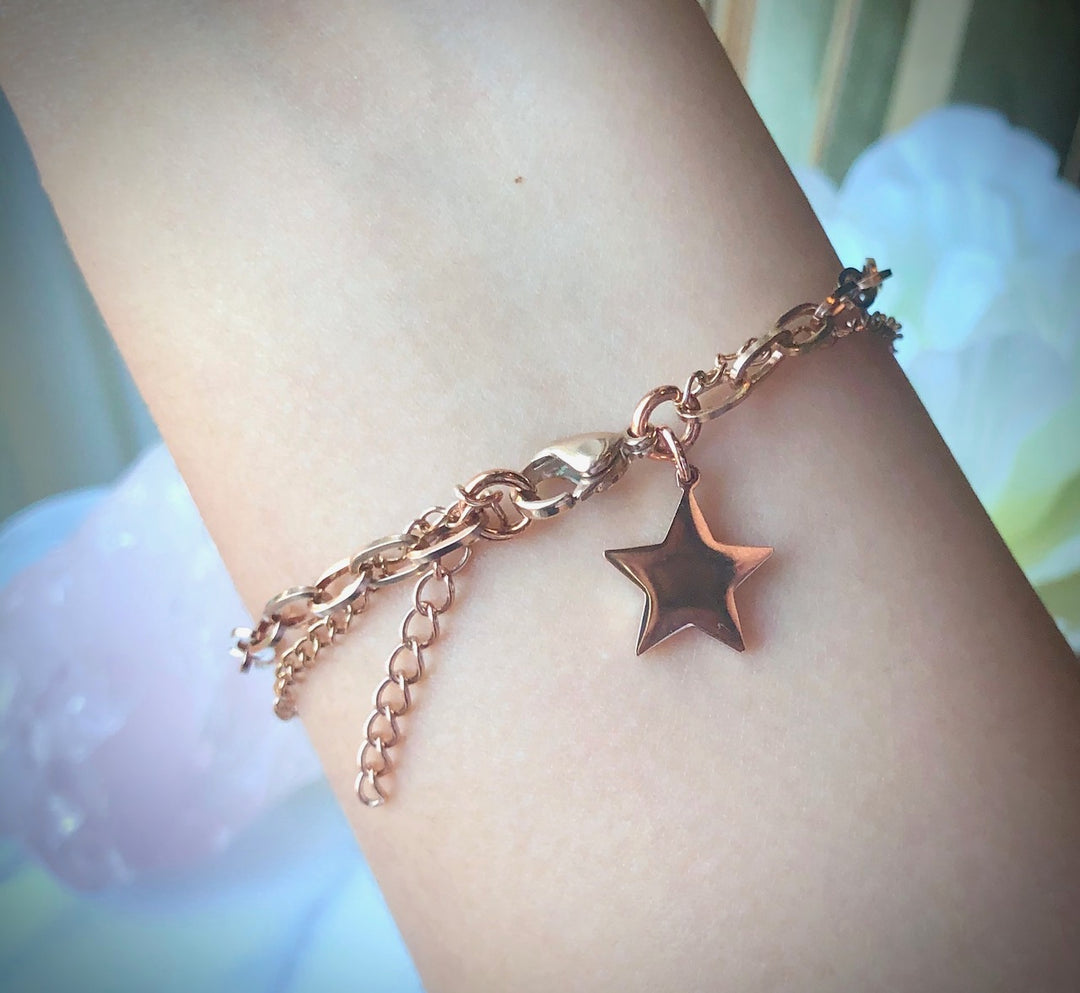 ROSE GOLD STAR &  DOUBLE LAYER CHAIN BRACELET- Stainless Steel Bracelet-Adjustable Bracelet