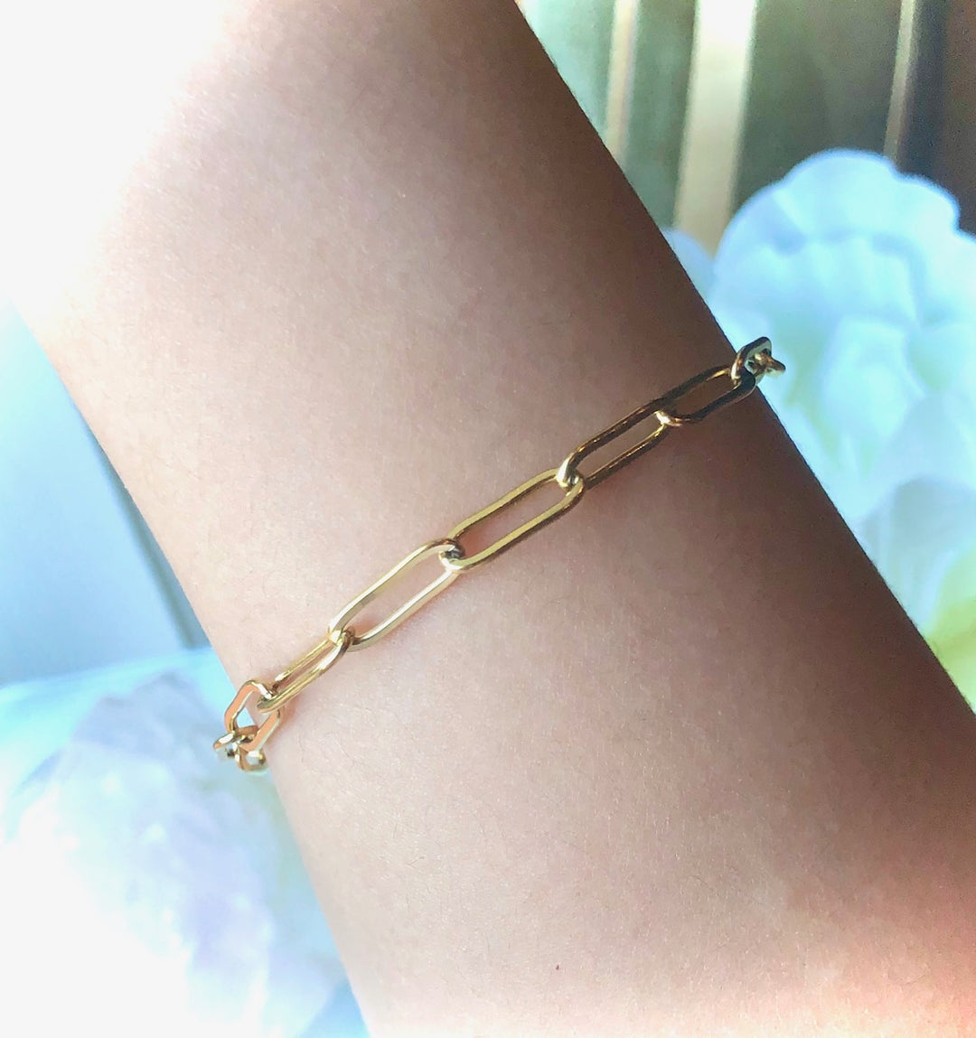 GOLD PAVÉ STAR & MOONSTONE CHAIN BRACELET-Stainless Steel-Paperclip Chain - Oval Link Gemstone Bracelet