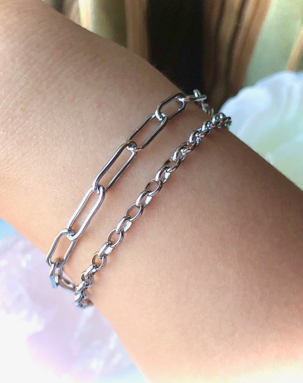 ROSE GOLD OR SILVER DOUBLE LAYER CHAIN BRACELET- Heart Padlock-Stainless Steel Bracelet-Choice of Color