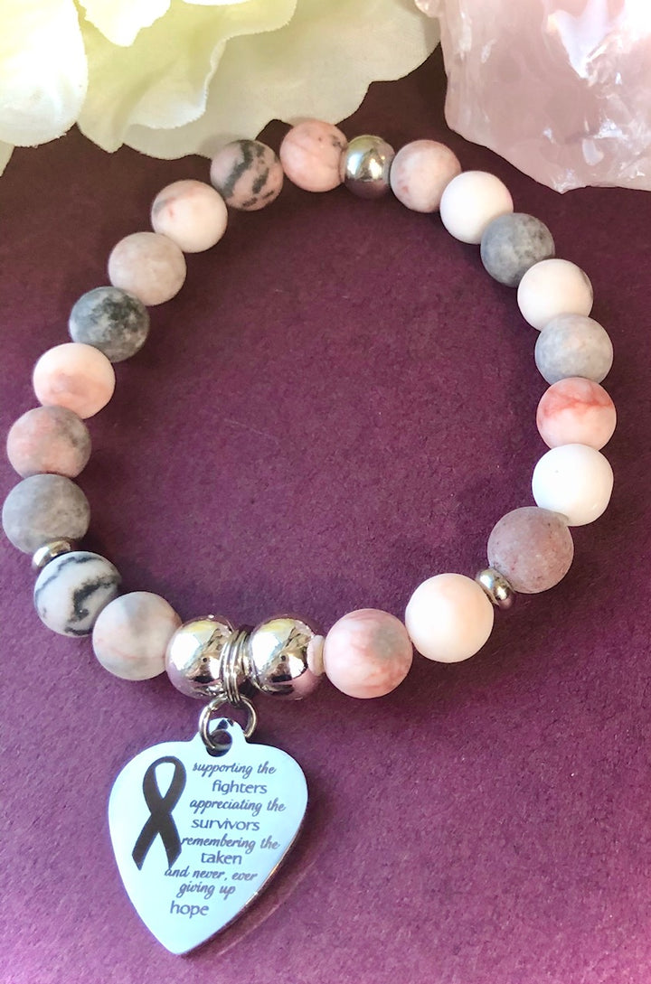 BREAST CANCER Support & Survivor- Gemstone Charm Bracelet-Stainless Steel- Choice of Style