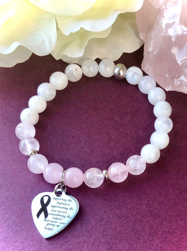 BREAST CANCER Support & Survivor- Gemstone Charm Bracelet-Stainless Steel- Choice of Style