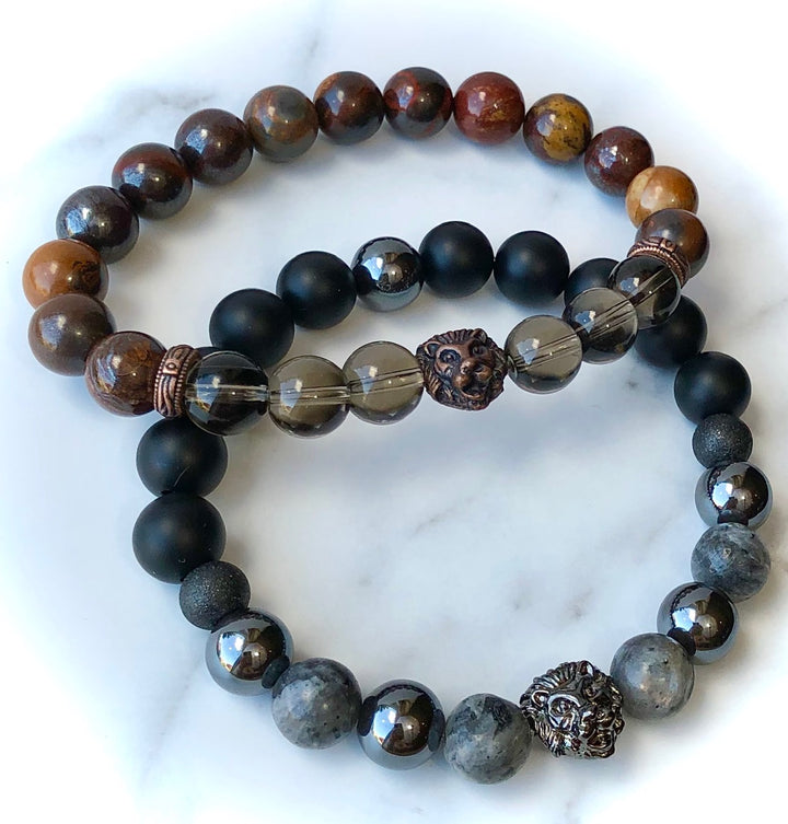 Men's Lion Head Gemstone Bracelet - 'Leadership, Strength & Courage' - Choice of Style