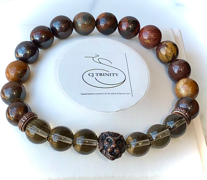 Men's Lion Head Gemstone Bracelet - 'Leadership, Strength & Courage' - Choice of Style