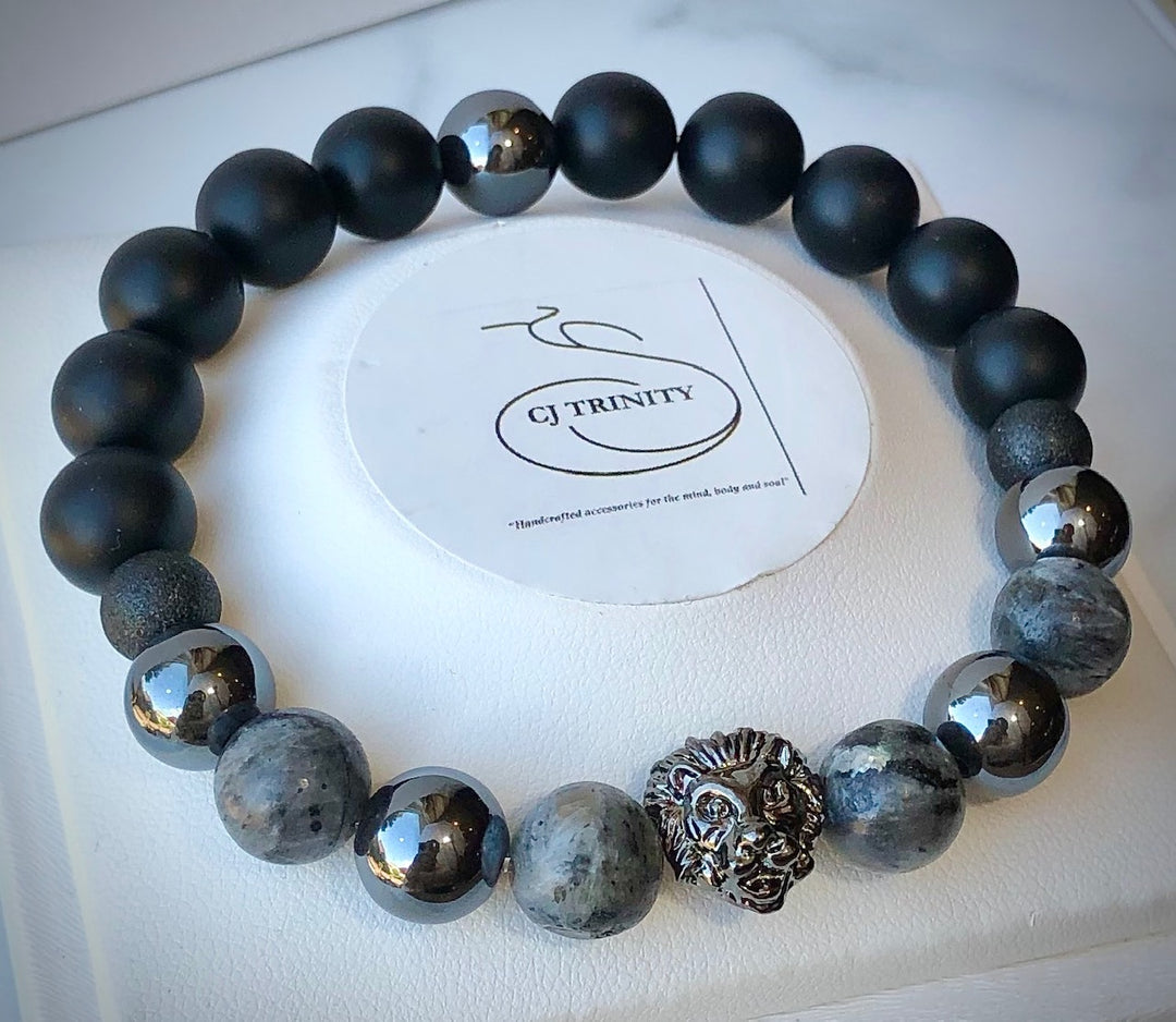 Men's Lion Head Gemstone Bracelet - 'Leadership, Strength & Courage' - Choice of Style