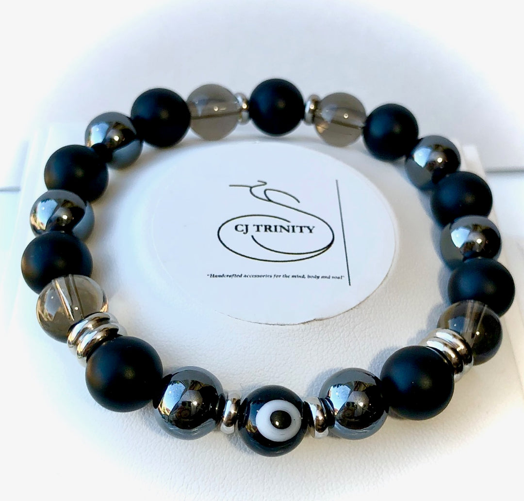 Men's Evil Eye Multi-Stone Protection Bracelet - Unisex Gemstone Bracelet- Choice of Style
